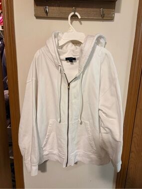 J. Crew White Full-Zip Hooded Sweatshirt